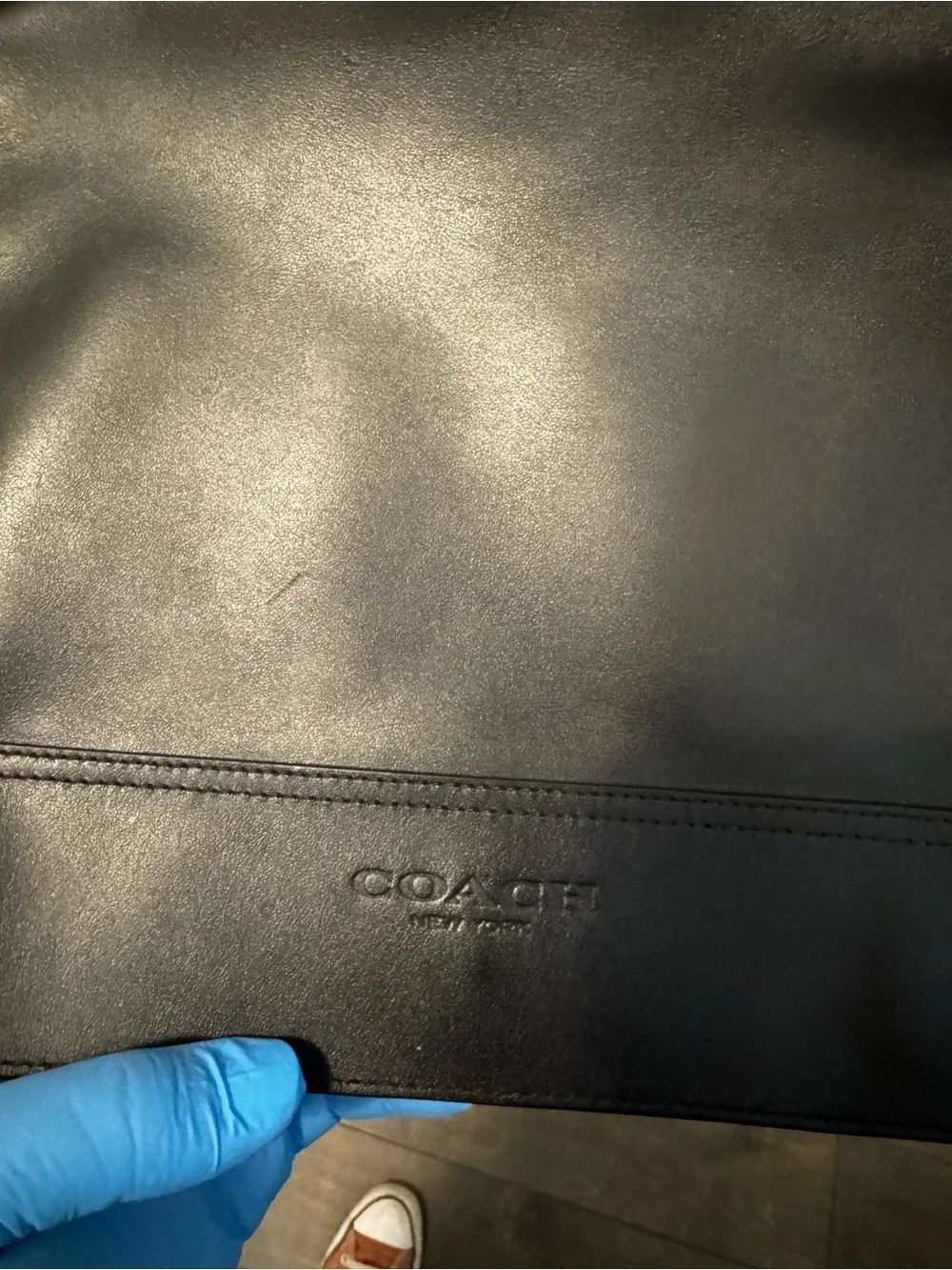 Coach Black Leather Messenger Bag with Signature Trim